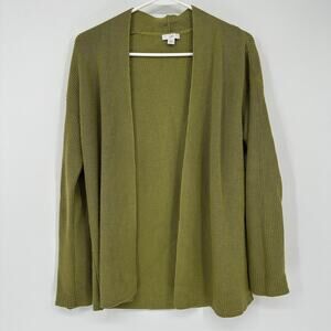 J Jill Cardigan Sweater Womens XS Green Open Front Knit Long Sleeve Casual Layer